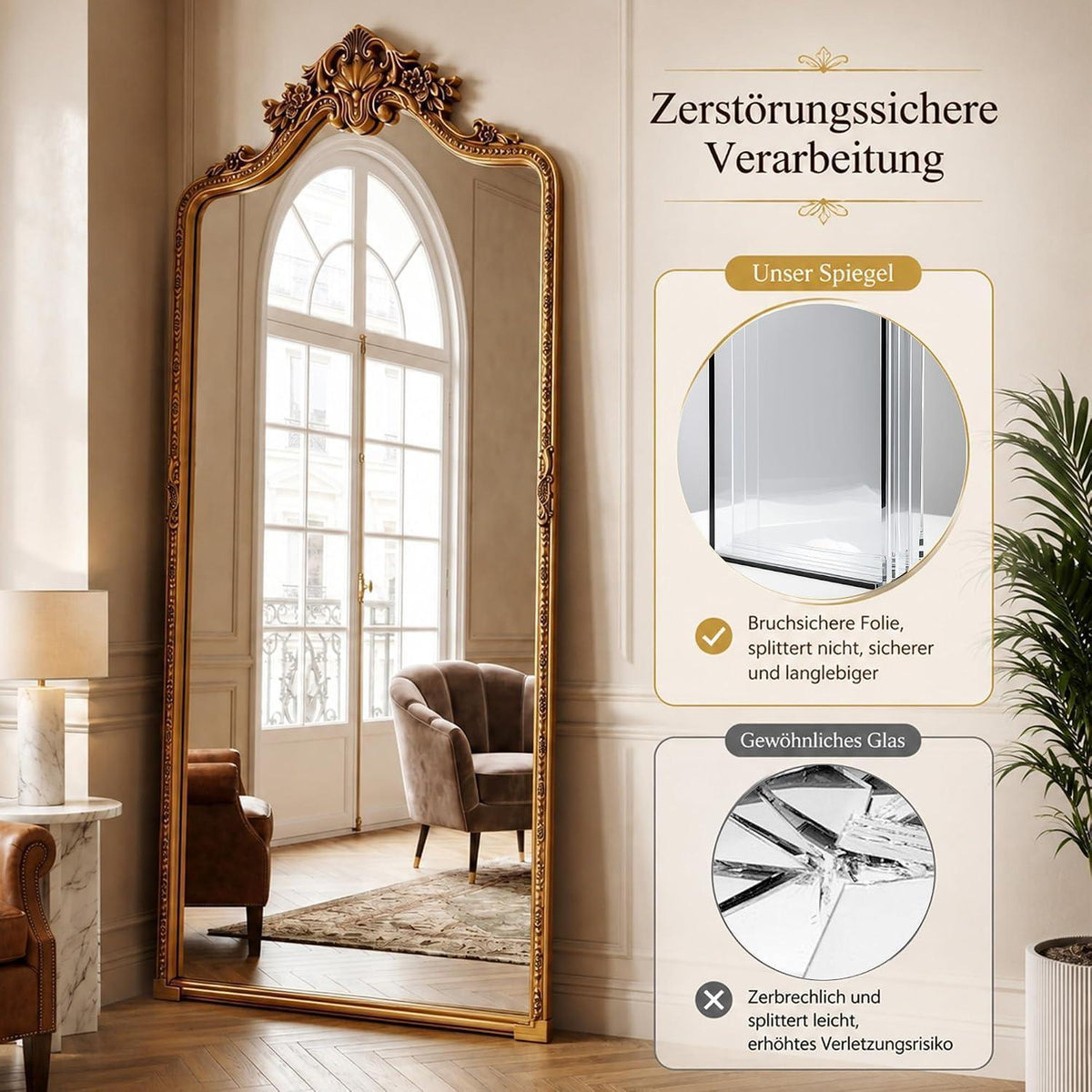 Großer Standspiegel Retro Gold 180x80 cm – Ganzkörperspiegel
