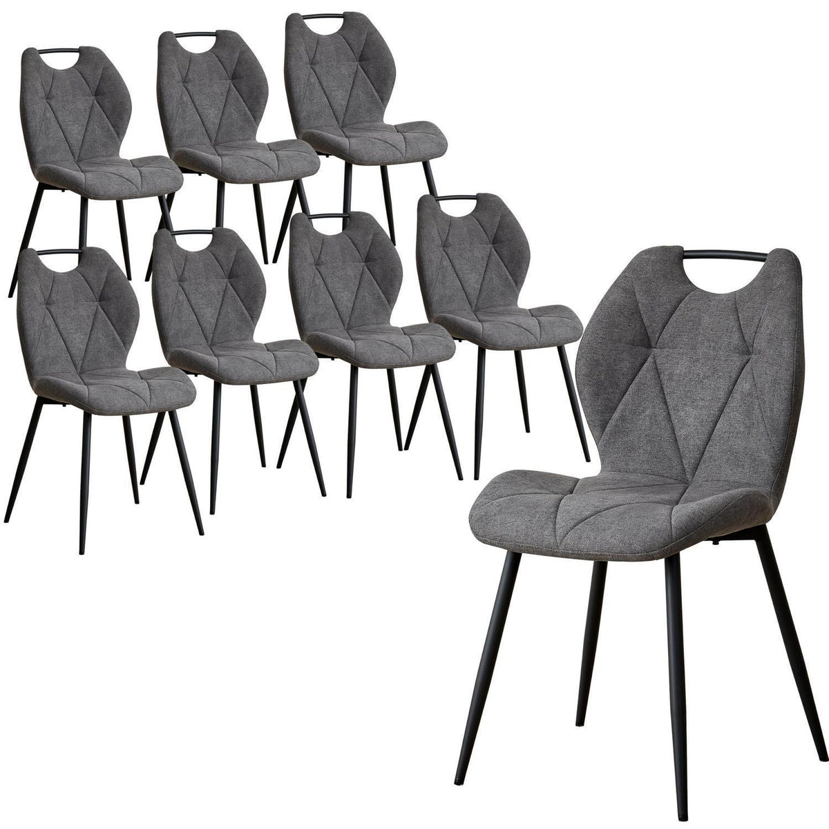 Gepolsterte Esszimmerstühle Set 8 – Grau, Skandinavisch
