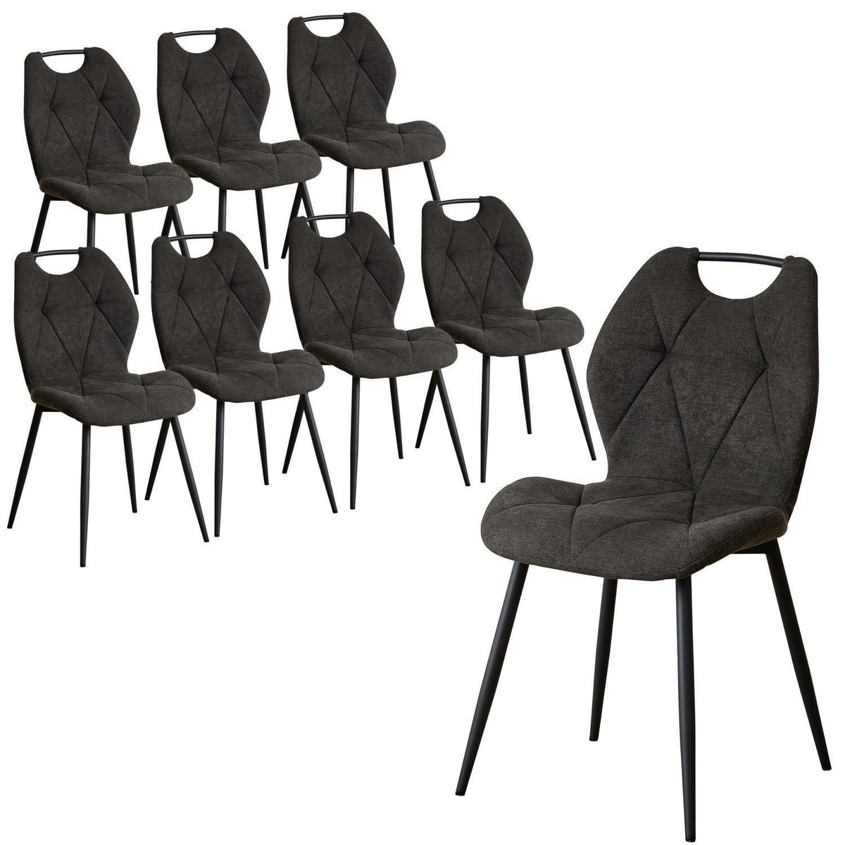 Gepolsterte Esszimmerstühle Set 8 – Skandinavischer Stil Schwarz
