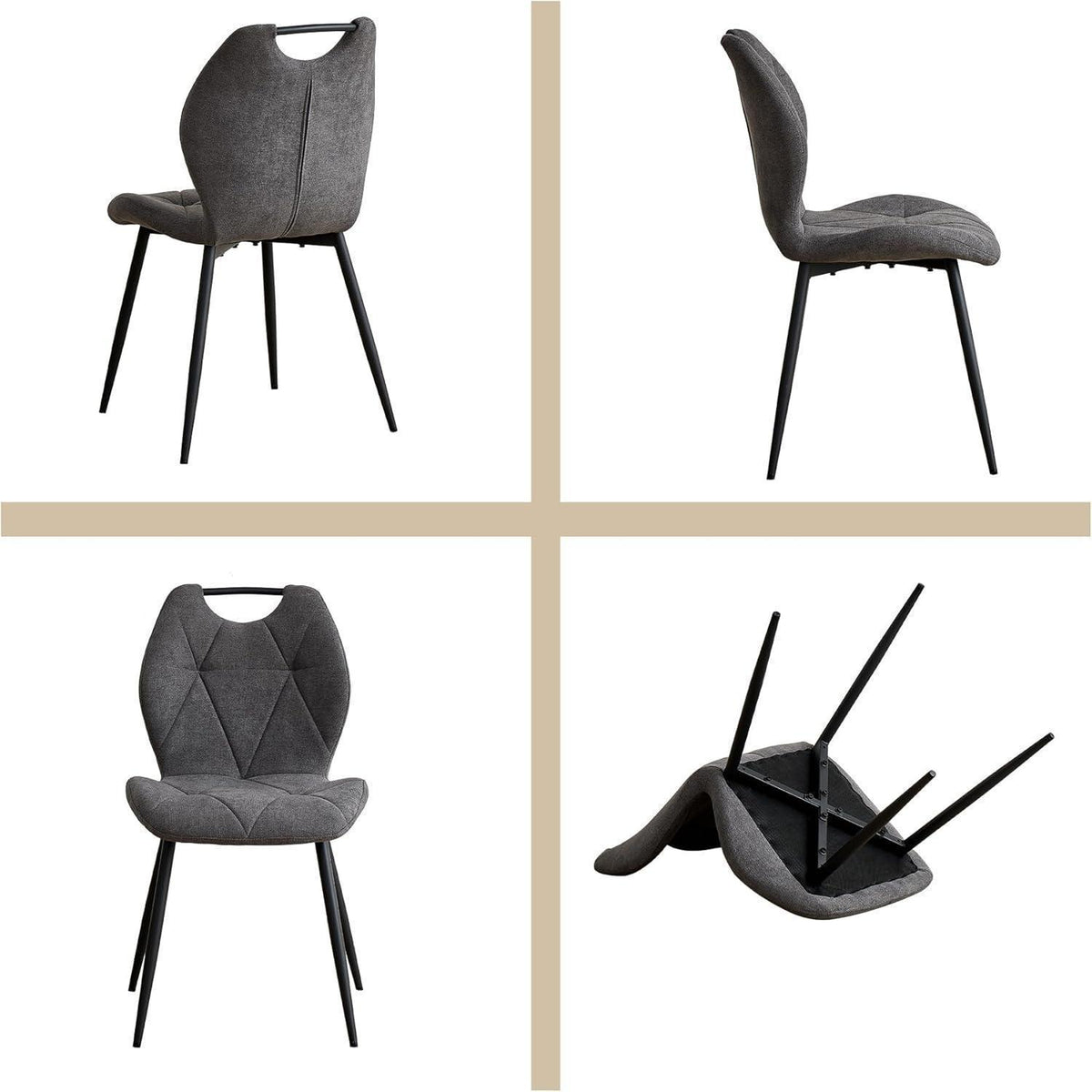Gepolsterte Esszimmerstühle Set 6 – Grau, Skandinavisch