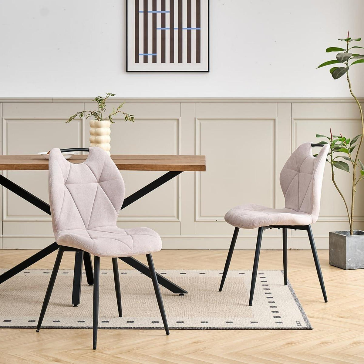 Gepolsterte Esszimmerstühle im skandinavischen Stil, Beige (8er-Set)