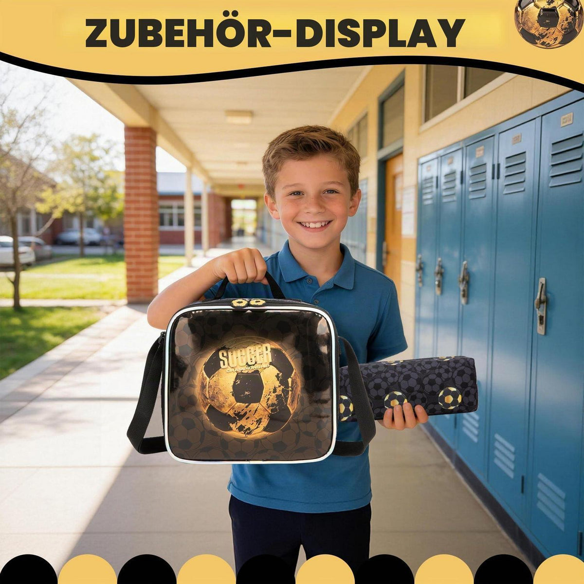 Schulrucksack Trolley Jungen Fußball – 5-teiliges Set