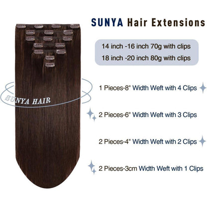 Echthaar Clip-Ins Dunkelbraun 18 Zoll (80g)