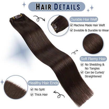 Echthaar Clip-Ins Dunkelbraun 18 Zoll (80g)