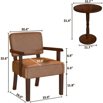 Lounge-Sessel Set (2 Sessel + 1 Tisch) Braun, Lederoptik