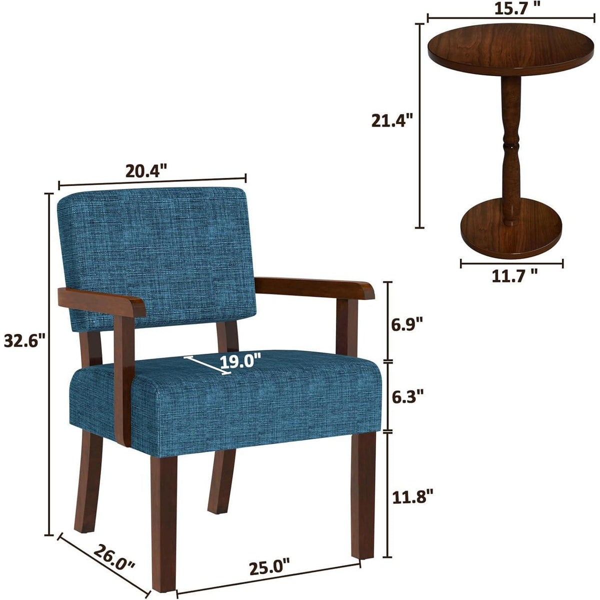 Loungesessel Set 2 Sessel & 1 Tisch, Blau, Bequem & Modern