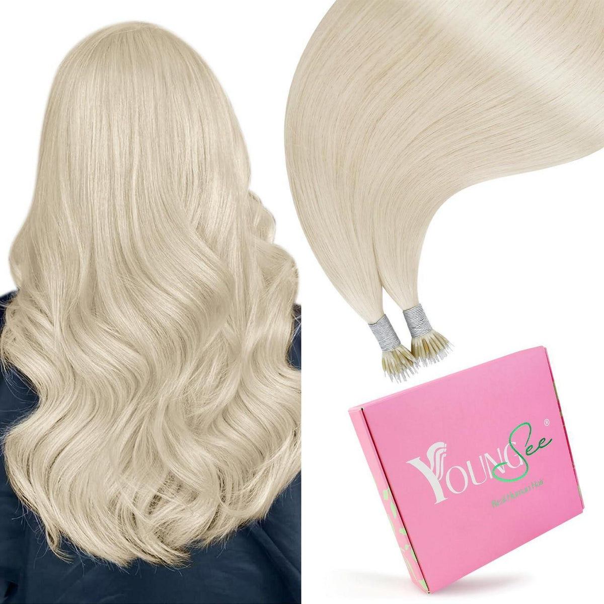 Echthaar Nano Ring Extensions Platinblond 70cm Gerade