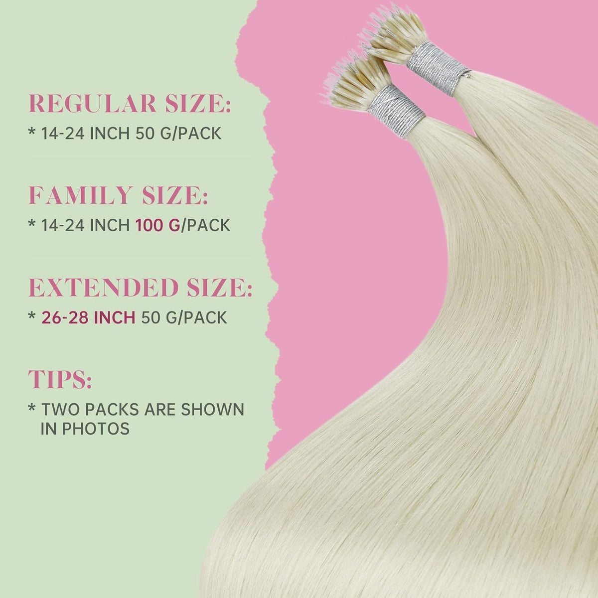 Echthaar Nano Ring Extensions Platinblond 70cm Gerade