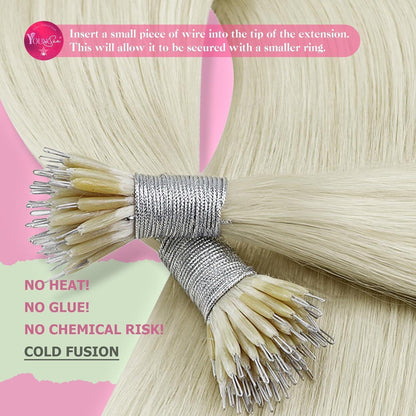 Echthaar Nano Ring Extensions Platinblond 70cm Gerade
