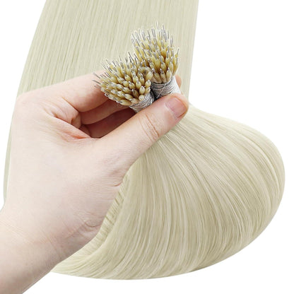 Echthaar Nano Ring Extensions Platinblond 70cm Gerade