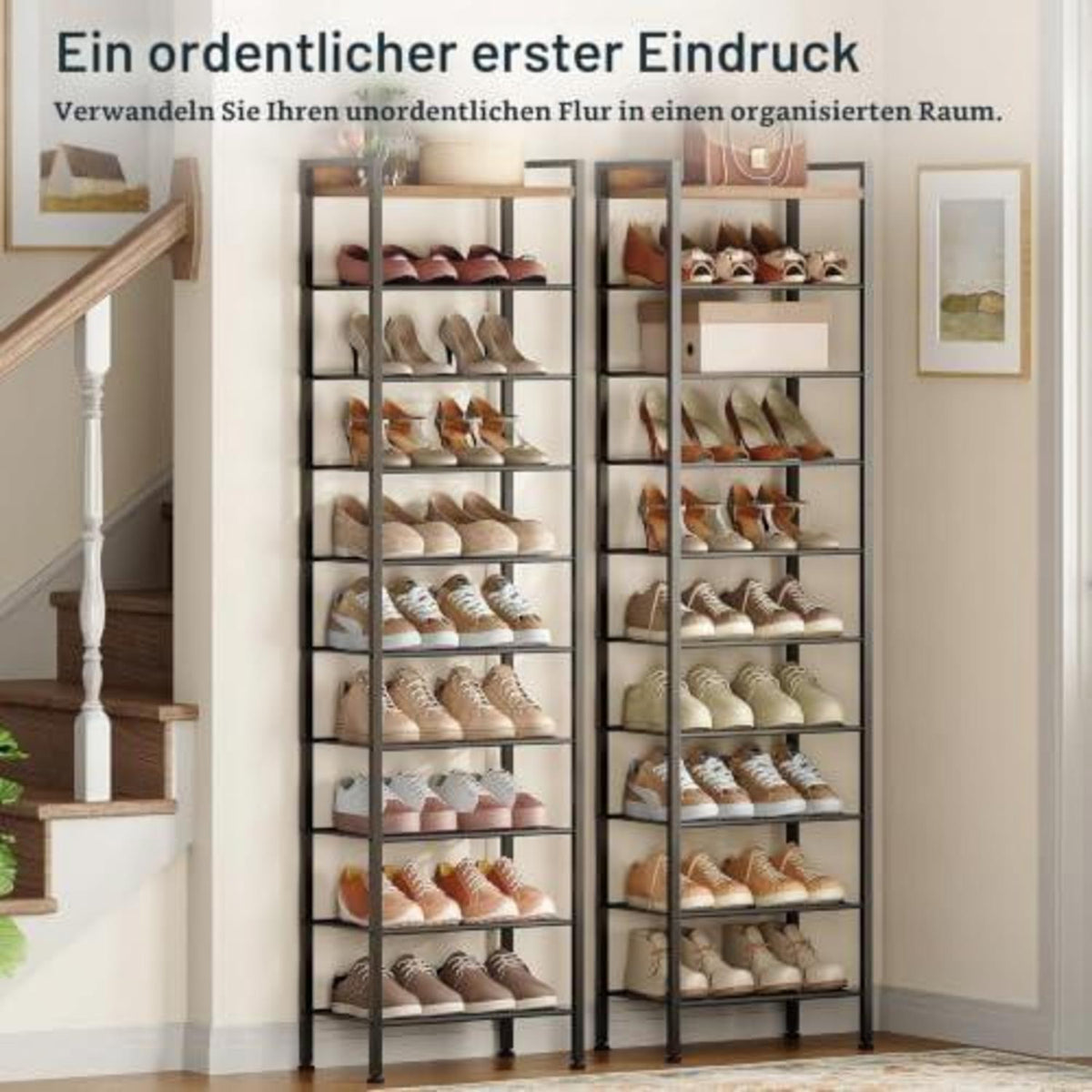 Schuhregal 10 Ablagen – Schmaler Schuhschrank Vintagebraun