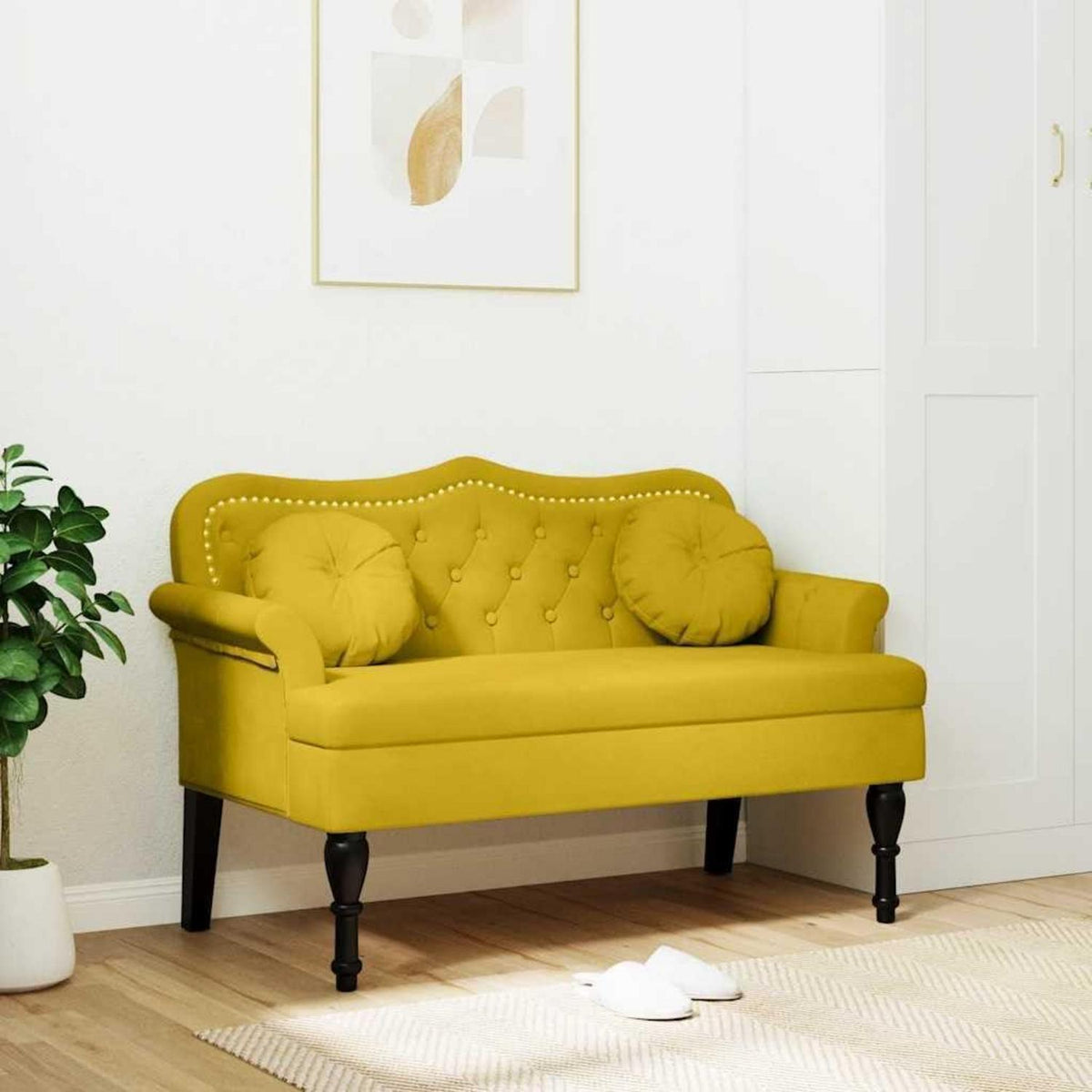 Sitzbank 2-Sitzer mit Kissen, Gelb – Modernes Samtsofa für Wohnzimmer