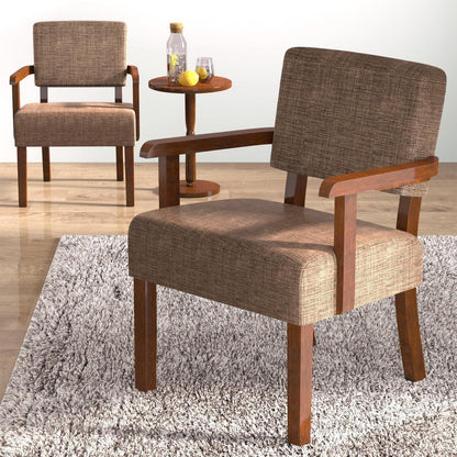 Loungesessel Set 2 Sessel & 1 Tisch, Braun, Bequemes Leinen Design