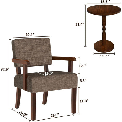 Loungesessel Set 2 Sessel & 1 Tisch, Braun, Bequemes Leinen Design