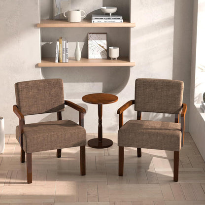 Loungesessel Set 2 Sessel & 1 Tisch, Braun, Bequemes Leinen Design