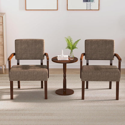 Loungesessel Set 2 Sessel & 1 Tisch, Braun, Bequemes Leinen Design