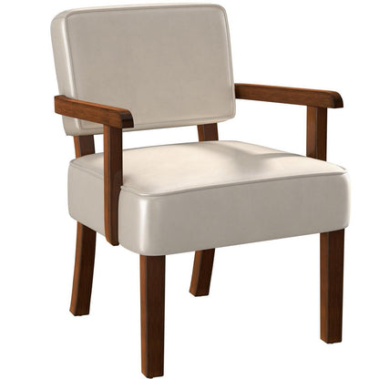 Retro Loungesessel Beige mit Fußhocker & weichem Sitz in Lederoptik