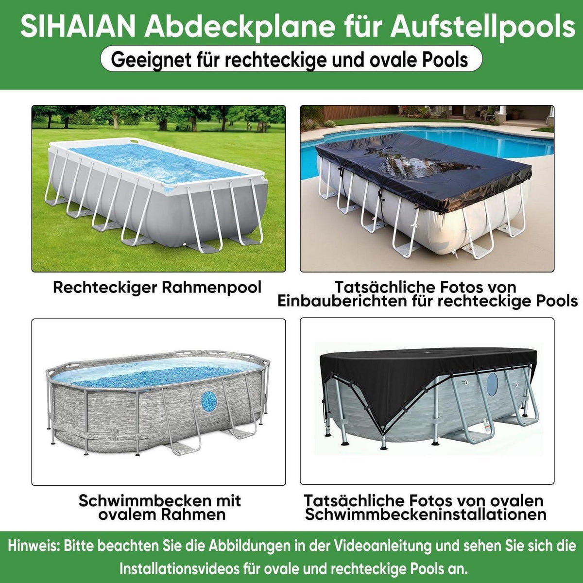 Poolabdeckung Rechteckig 549x274 cm mit 4-Ecken-Verriegelung