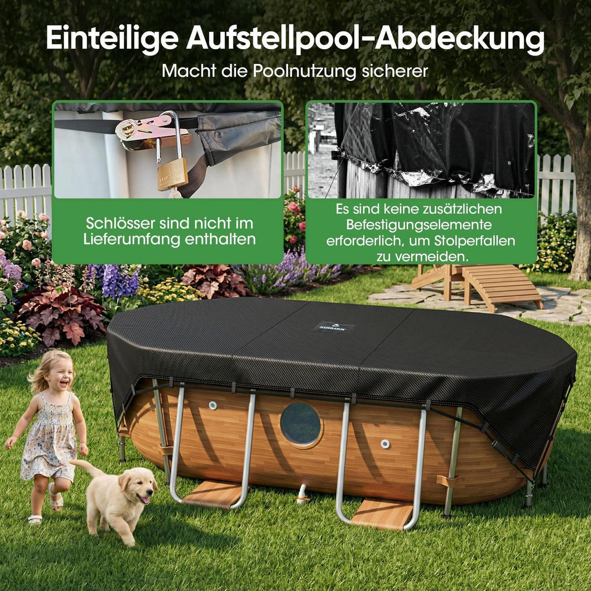 Poolabdeckung Rechteckig 549x274 cm mit 4-Ecken-Verriegelung