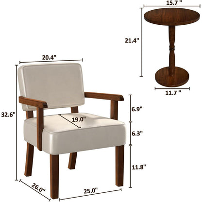 Lounge-Sessel Set (2 Sessel + 1 Tisch) – Beige Relaxstuhl in Lederoptik