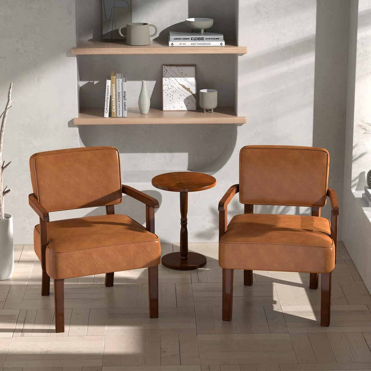 Retro Loungesessel Braun mit Fußhocker & weichem Sitz in Lederoptik