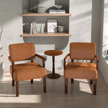 Retro Loungesessel Braun mit Fußhocker & weichem Sitz in Lederoptik