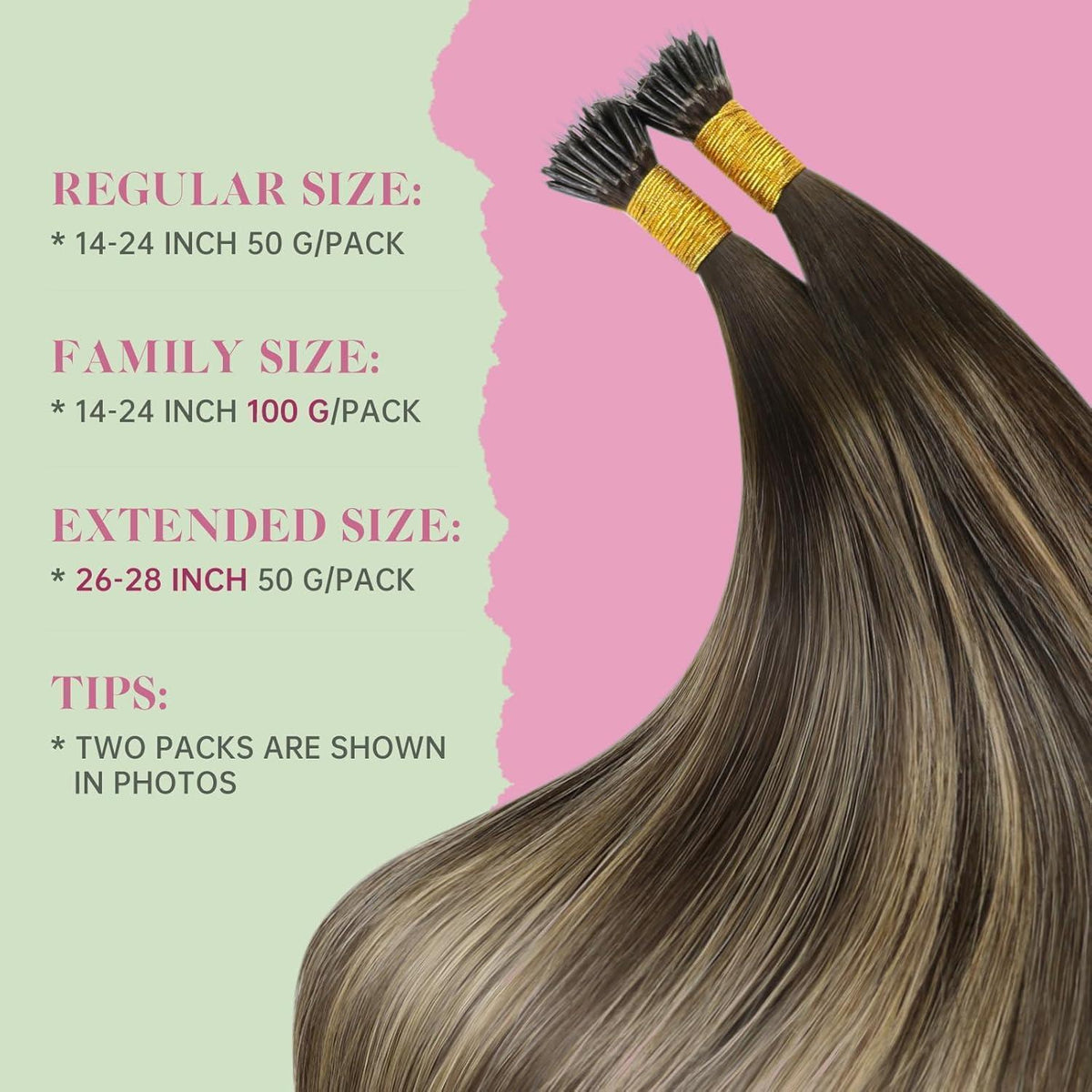 Nano Ring Extensions Braun Ombre Blond Echthaar 40cm