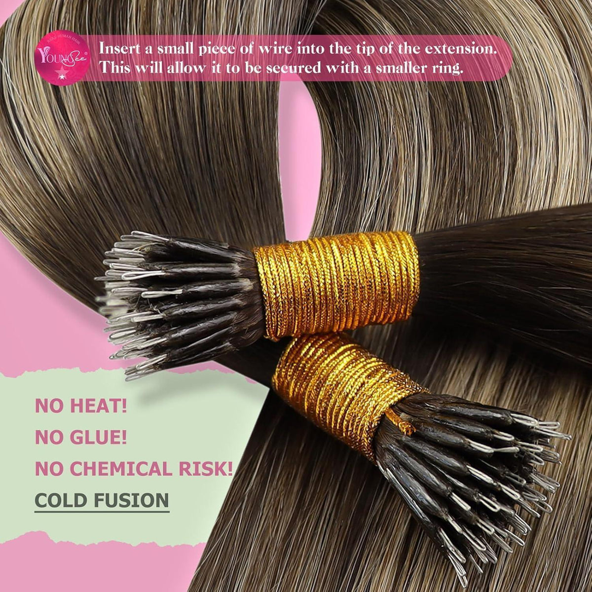 Nano Ring Extensions Braun Ombre Blond Echthaar 40cm