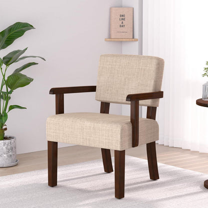 Loungesessel mit Fußhocker – Beiger Stoff, Holzgestell