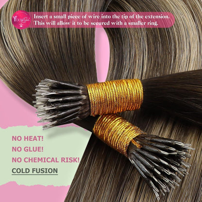 Nano Ring Extensions Braun Ombre Blond Echthaar 35cm