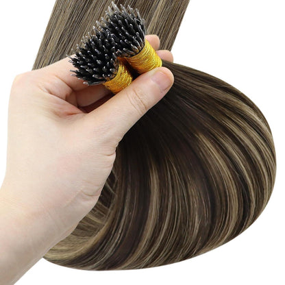 Nano Ring Extensions Braun Ombre Blond Echthaar 35cm