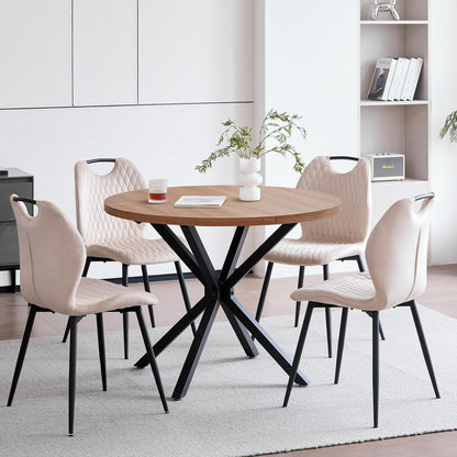 Rundes Esszimmer-Set Dunkelbraun & Beige | Tisch + 4 Stühle