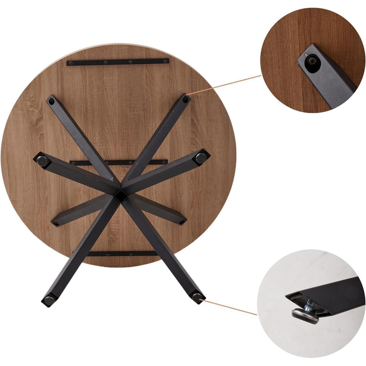 Rundes Esszimmer-Set Dunkelbraun & Beige | Tisch + 4 Stühle