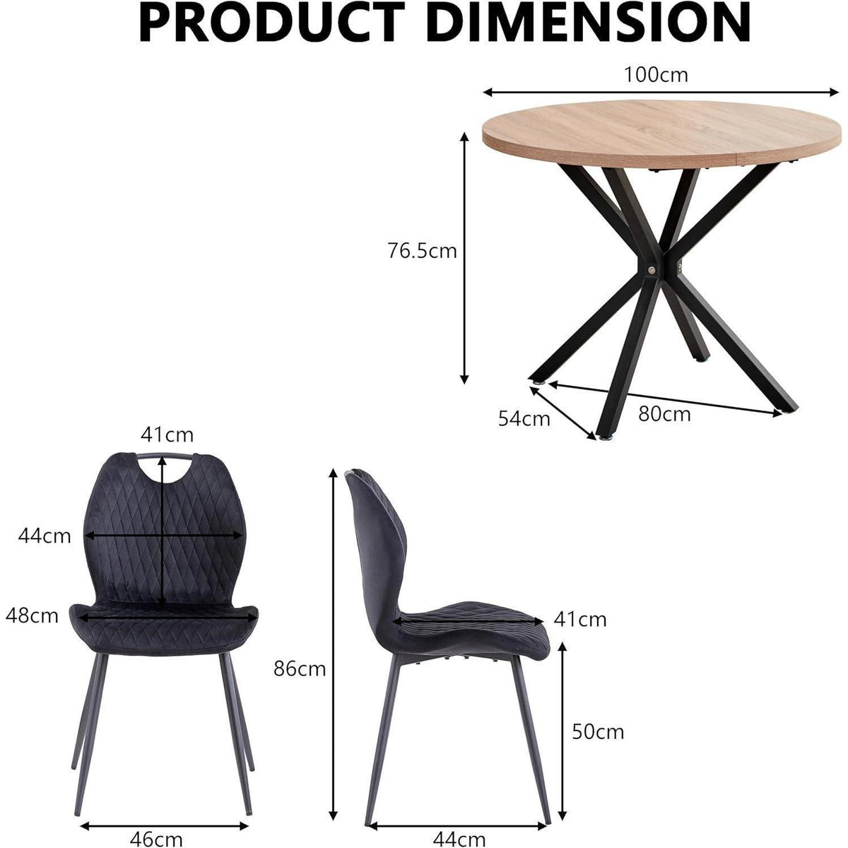 Rundes Esszimmer-Set 100cm mit 4 modernen Leinenstühlen