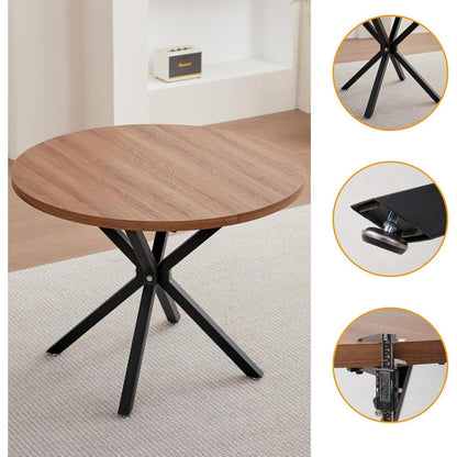 Rundes Esszimmer-Set Dunkle Holzmaserung & Schwarz