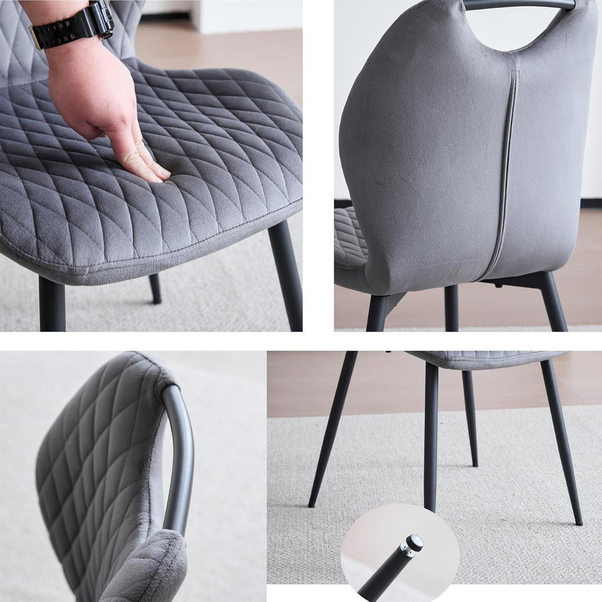 Esszimmer-Set 140cm | Quadratischer Tisch + 4 Leinenstühle Grau
