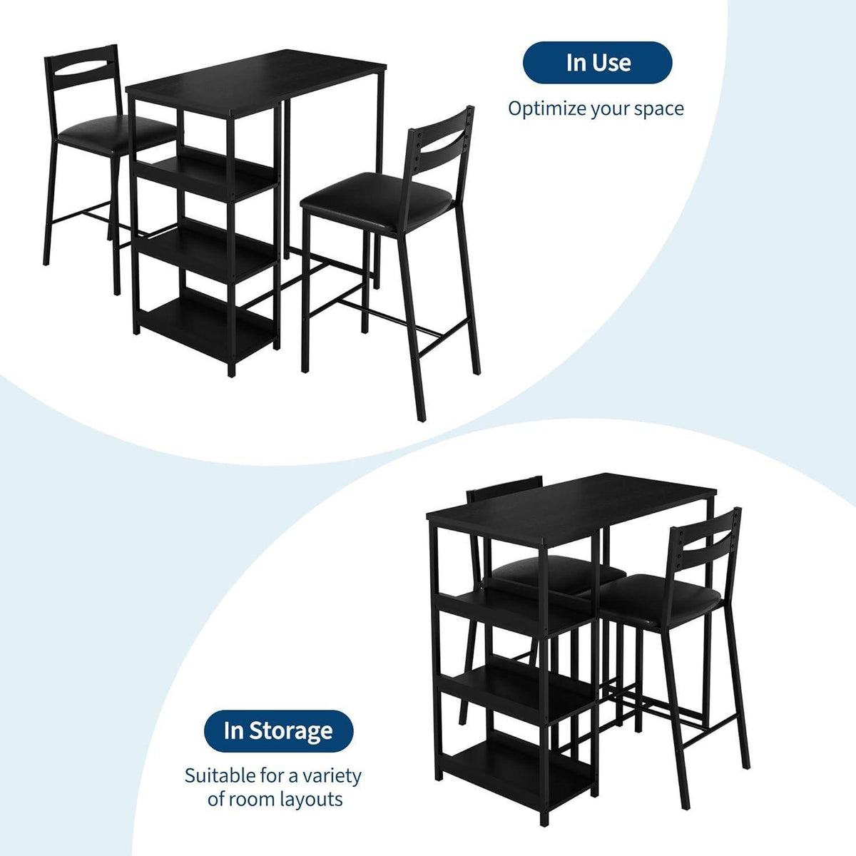 Esstisch Set für 2 mit Regalen – Küchentisch & Stühle