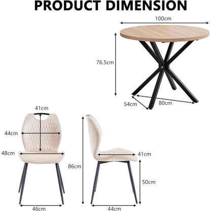 Rundes Esszimmer-Set 100cm | Tisch + 4 Moderne Stühle