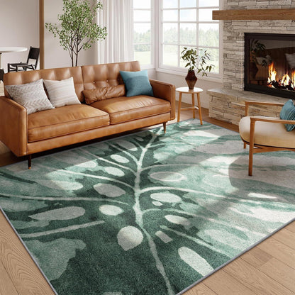 Grüner Kurzflor Teppich 200x300cm – Waschbar & Rutschfest