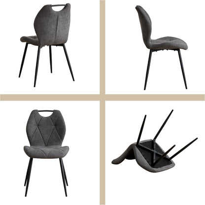 Rundes Esszimmer-Set mit 4 Leinenstühlen – Hellgelb & Grau