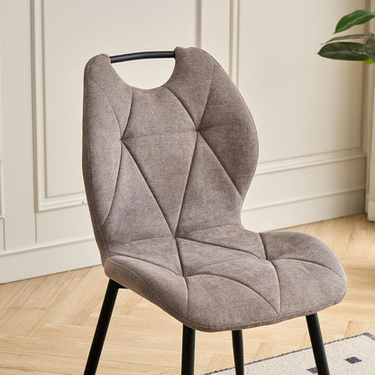 Rundes Esszimmer-Set mit 4 Leinenstühlen – Hellgelb & Braun