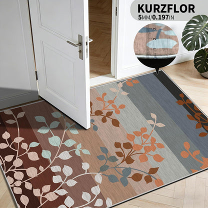 Waschbarer Teppich Wohnzimmer Braun Grau Blätter 180x250 cm
