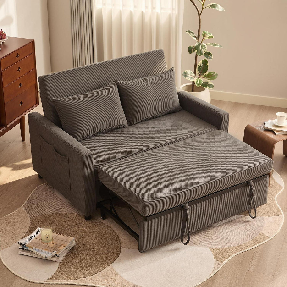 Schlafsofa 2-Sitzer Grau – Ausziehbare Schlafcouch mit Verstelllehne