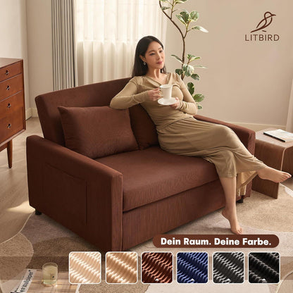 Schlafsofa 2-Sitzer Cordstoff, Ausziehbar & Verstellbar Braun