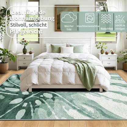 Grüner Kurzflor Teppich 180x250cm – Waschbar & Rutschfest