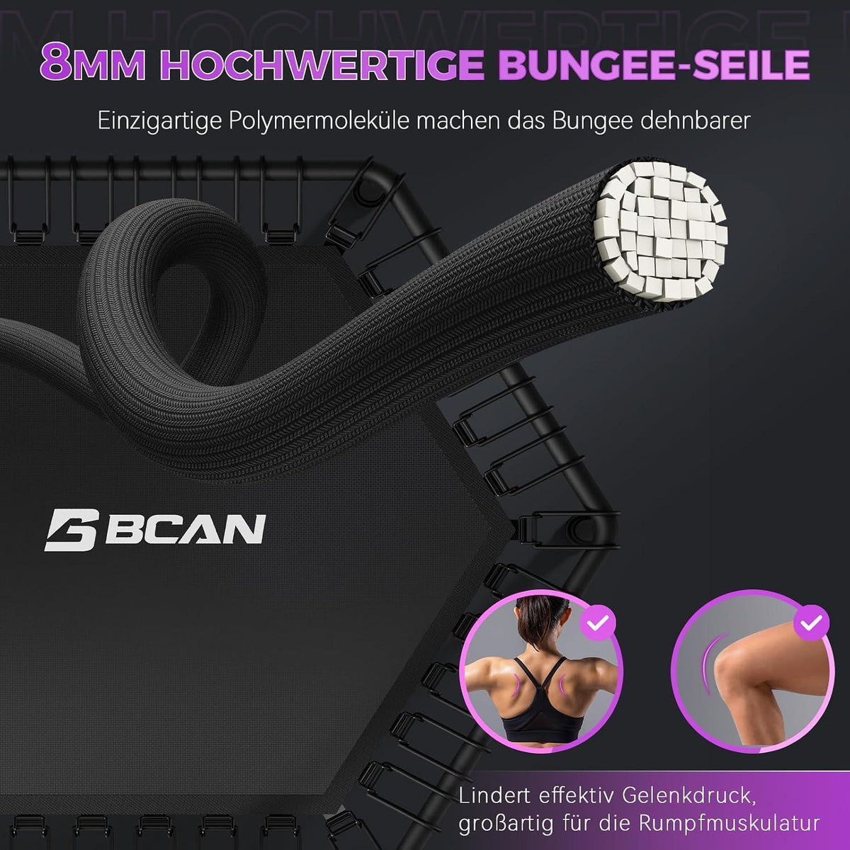 Fitness Trampolin Indoor mit verstellbarem Griff & Gummiseilen