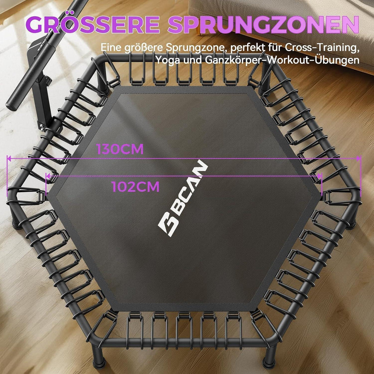 Fitness Trampolin Indoor mit verstellbarem Griff & Gummiseilen