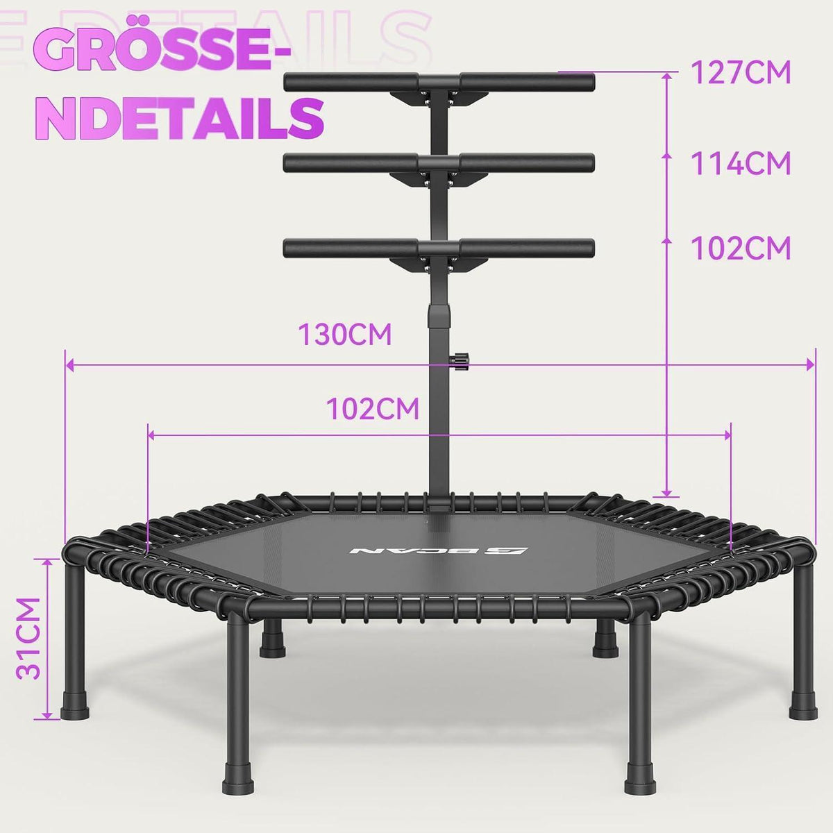 Fitness Trampolin Indoor mit verstellbarem Griff & Gummiseilen