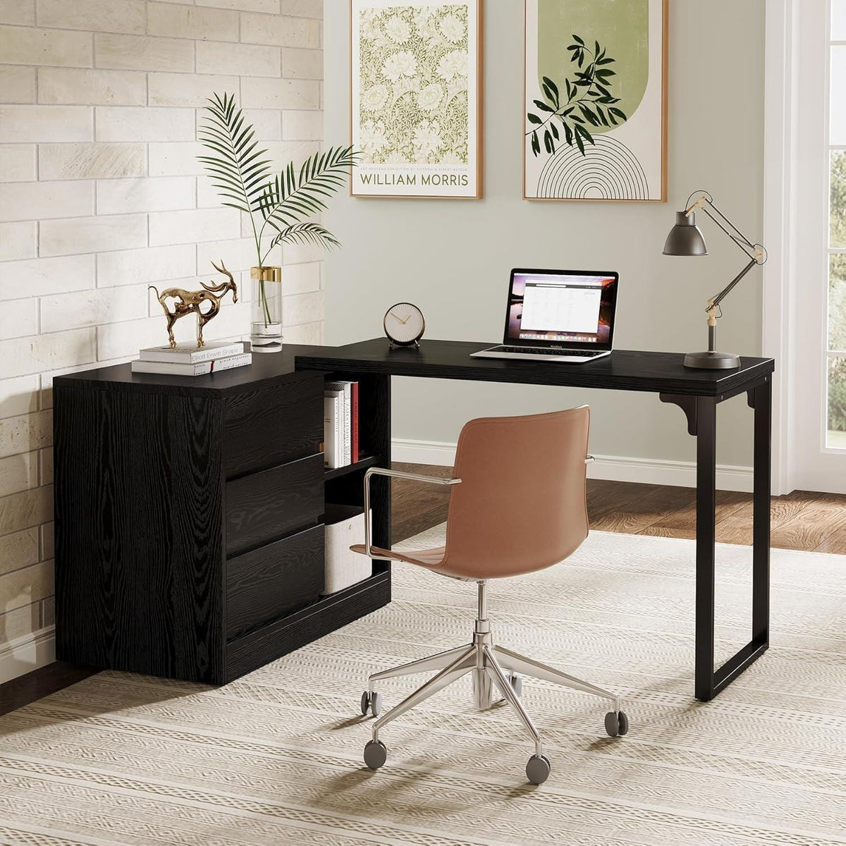 L-förmiger Schreibtisch mit Schubladen & Stauraum – Modernes Homeoffice