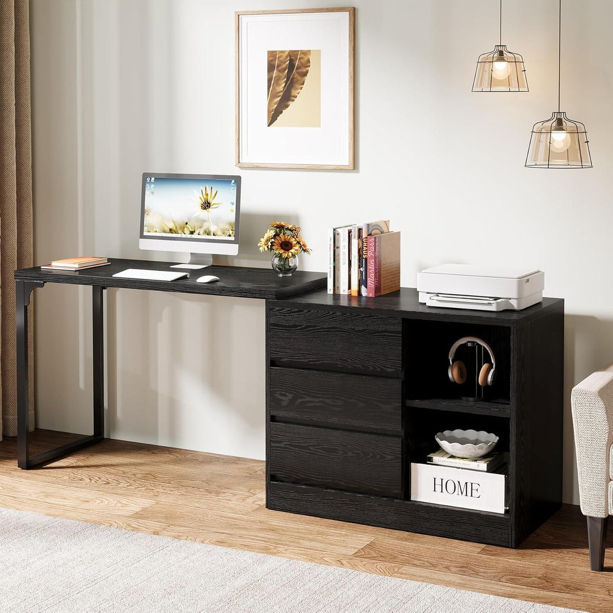 L-förmiger Schreibtisch mit Schubladen & Stauraum – Modernes Homeoffice